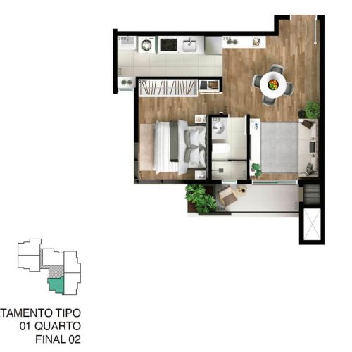 Planta apartamento tipo 01 quarto - final 02